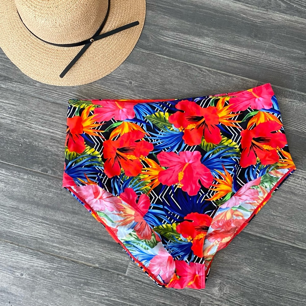 Flower High Waisted Swim Bottom 2XL